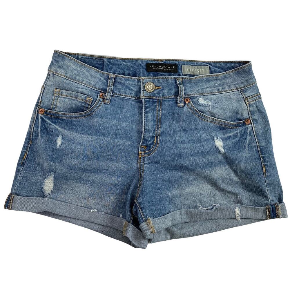 Womens Jean Shorts‎ Size 6 Shorty Distressed Destroyed Denim Roll Cuff Jorts